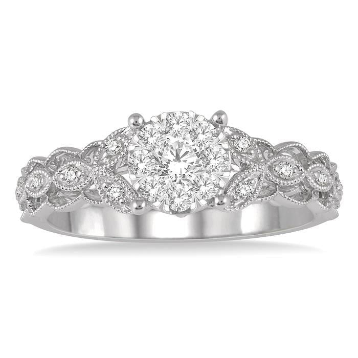 1/3 Ctw Round Cut Diamond Shine Bright Engagement Ring in 14K White Gold