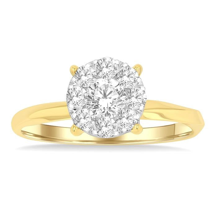 5/8 Ctw Circular Shape Shine Bright Round Cut Diamond Engagement Ring in 14K Yellow and White Gold