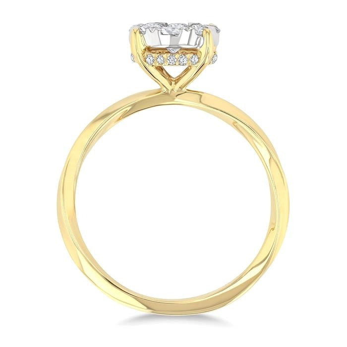 5/8 Ctw Circular Shape Shine Bright Round Cut Diamond Engagement Ring in 14K Yellow and White Gold