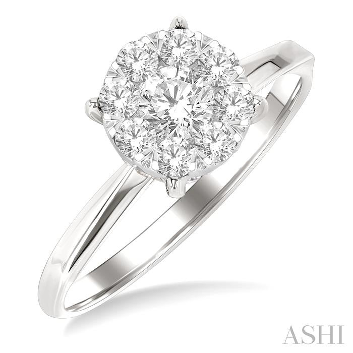 5/8 Ctw Circular Shape Shine Bright Round Cut Diamond Engagement Ring in 14K White Gold