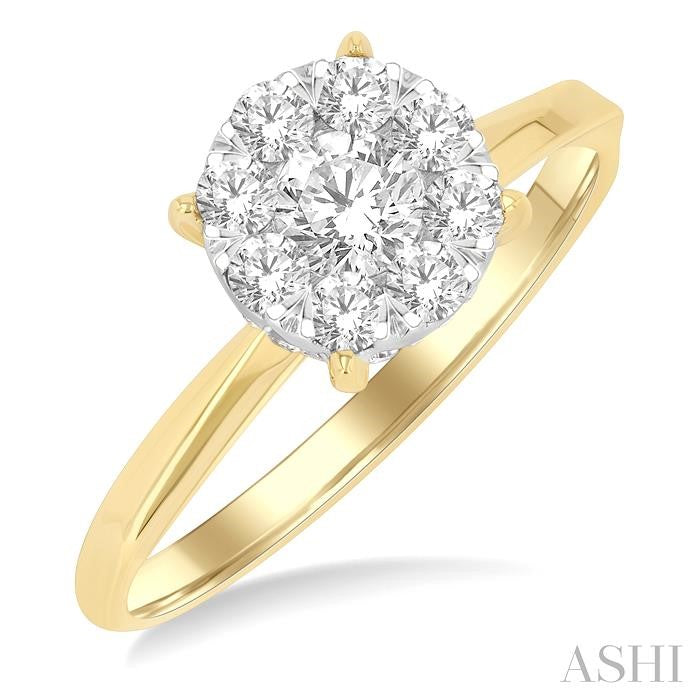 5/8 Ctw Circular Shape Shine Bright Round Cut Diamond Engagement Ring in 14K Yellow and White Gold