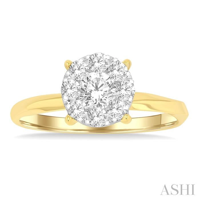 5/8 Ctw Circular Shape Shine Bright Round Cut Diamond Engagement Ring in 14K Yellow and White Gold