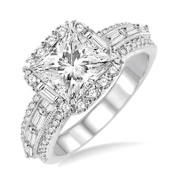 7/8 Ctw Diamond Semi-Mount Engagement Ring in 14K White Gold
