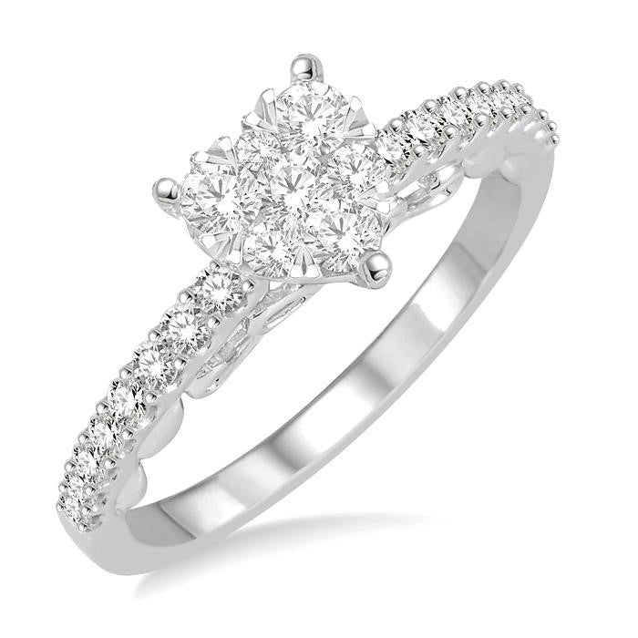 5/8 Ctw Round Cut Diamond Heart Shaped Shine Bright Ring in 14K White Gold