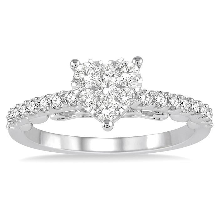 5/8 Ctw Round Cut Diamond Heart Shaped Shine Bright Ring in 14K White Gold