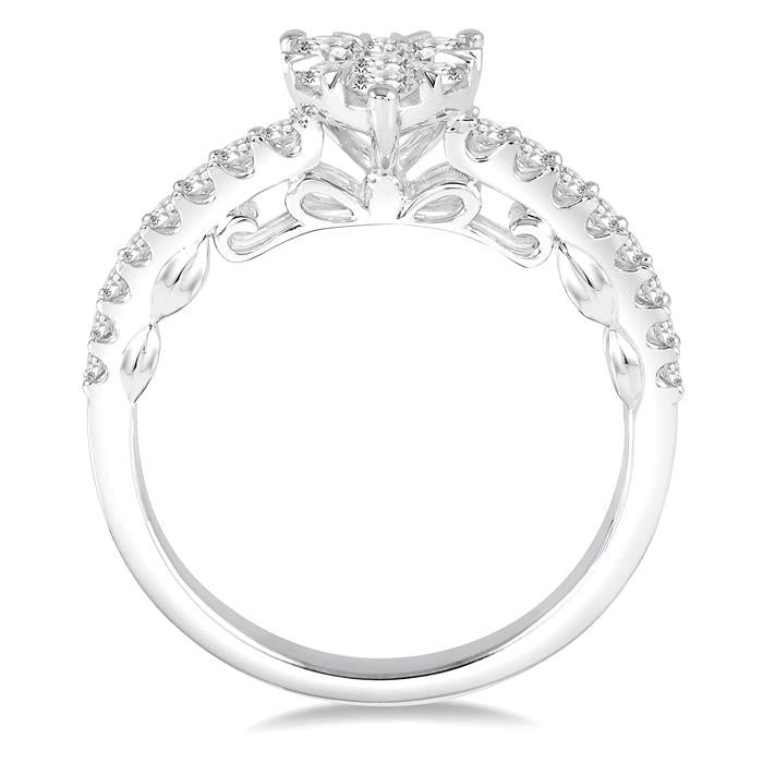 5/8 Ctw Round Cut Diamond Heart Shaped Shine Bright Ring in 14K White Gold