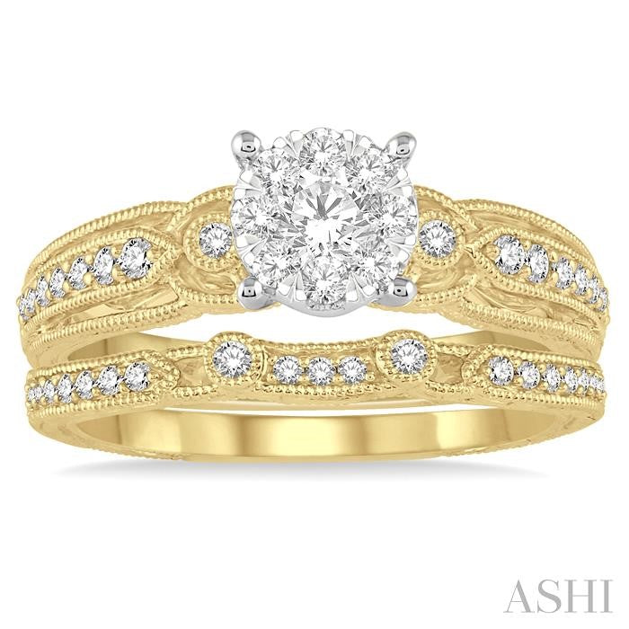 1/2 Ctw Round Cut Diamond Shine Bright Bridal Set with 3/8 Ctw Engagement Ring and 1/10 Ctw Wedding Band in 14K Yellow and White Gold