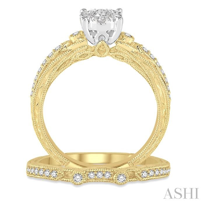 1/2 Ctw Round Cut Diamond Shine Bright Bridal Set with 3/8 Ctw Engagement Ring and 1/10 Ctw Wedding Band in 14K Yellow and White Gold