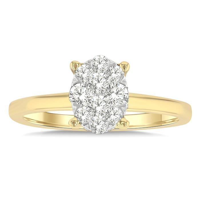 1/2 Ctw Shine Bright Oval Shaped Round Cut Diamond Ring in 14K Yellow and White Gold