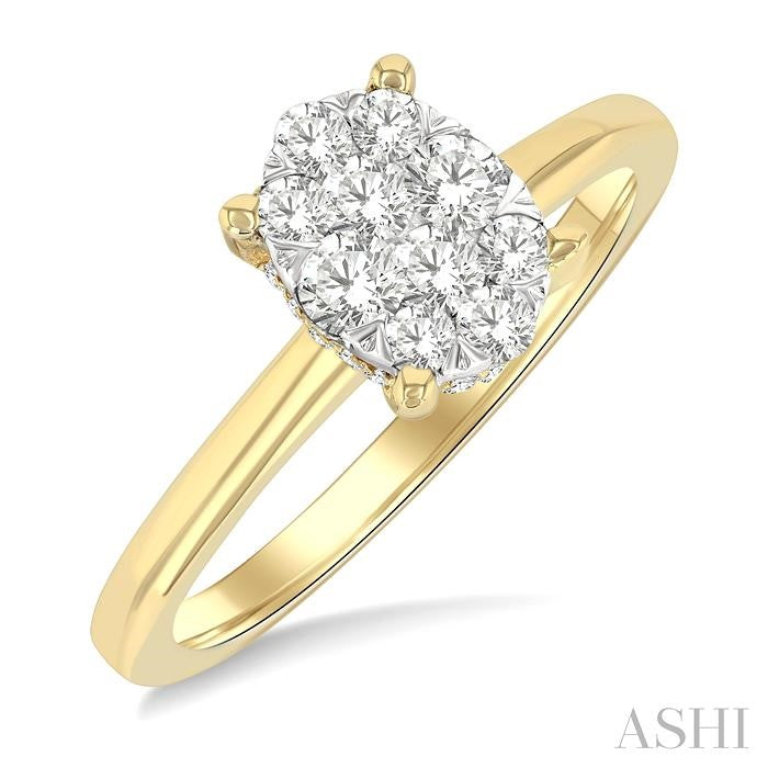 1/2 Ctw Shine Bright Oval Shaped Round Cut Diamond Ring in 14K Yellow and White Gold