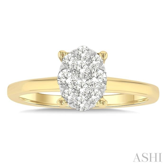 1/2 Ctw Shine Bright Oval Shaped Round Cut Diamond Ring in 14K Yellow and White Gold