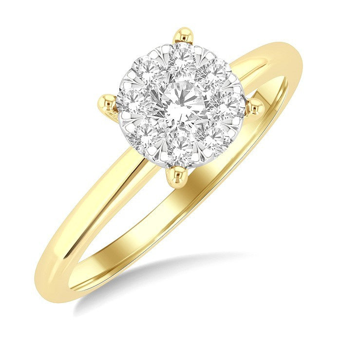 1/2 Ctw Shine Bright Circular Shape Round Cut Diamond Cluster Ring in 14K Yellow and White Gold