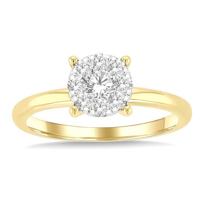 1/2 Ctw Shine Bright Circular Shape Round Cut Diamond Cluster Ring in 14K Yellow and White Gold