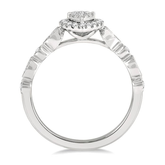 1/3 Ctw Lattice Pear Shape Shine Bright Round Cut Diamond Engagement Ring in 14K White Gold