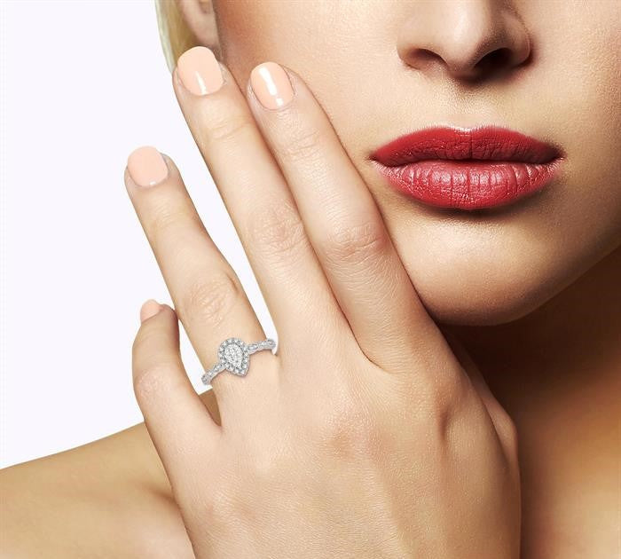 1/3 Ctw Lattice Pear Shape Shine Bright Round Cut Diamond Engagement Ring in 14K White Gold