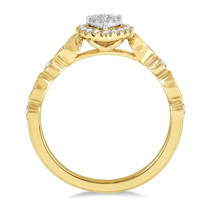 1/3 Ctw Lattice Pear Shape Shine Bright Round Cut Diamond Engagement Ring in 14K Yellow and White Gold