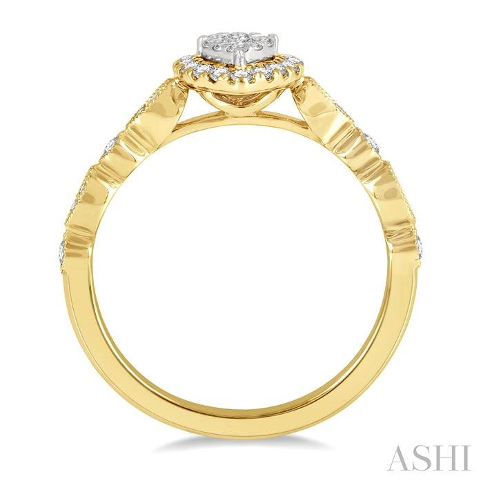 1/3 Ctw Lattice Pear Shape Shine Bright Round Cut Diamond Engagement Ring in 14K Yellow and White Gold