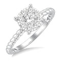 1/2 Ctw Shine Bright Circular Shape Rope Textured Shank Round Cut Diamond Cluster Ring in 14K White Gold