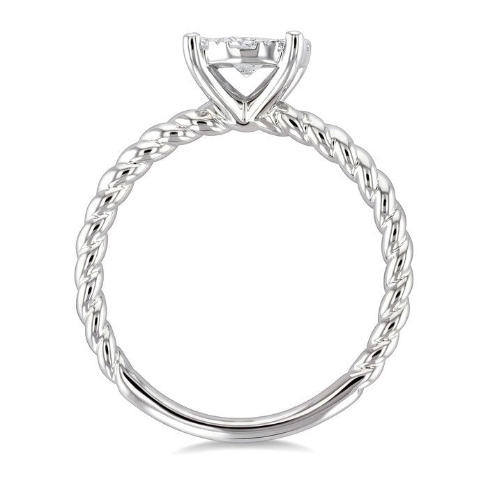 1/2 Ctw Shine Bright Circular Shape Rope Textured Shank Round Cut Diamond Cluster Ring in 14K White Gold
