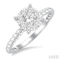 1/2 Ctw Lovebright Circular Shape Rope Textured Shank Round Cut Diamond Cluster Ring in 14K White Gold