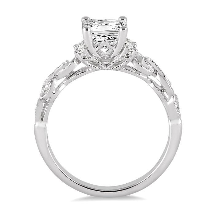 1/2 Ctw Diamond Engagement Ring with 1/3 Ct Princess Cut Center Stone in 14K White Gold