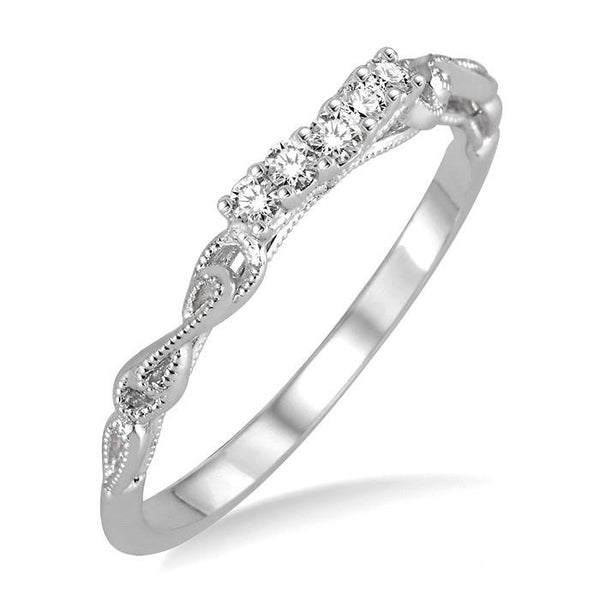 1/10 Ctw Round Cut Diamond Wedding Band in 14K White Gold