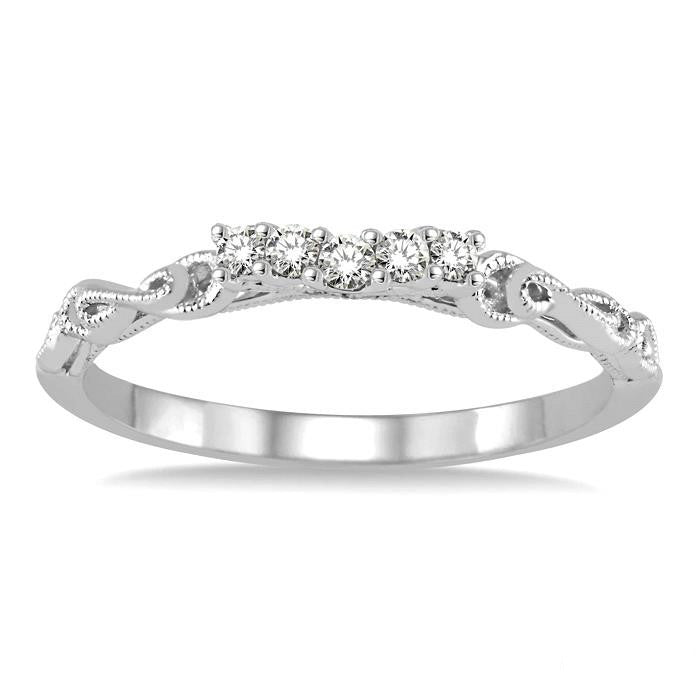 1/10 Ctw Round Cut Diamond Wedding Band in 14K White Gold