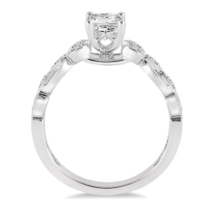 1/2 Ctw Diamond Engagement Ring with 1/3 Ct Princess Cut Center Stone in 14K White Gold