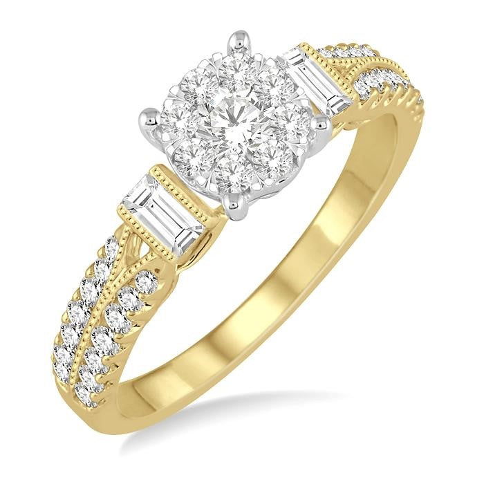 3/4 Ctw Diamond Shine Bright Engagement Ring in 14K Yellow and White Gold