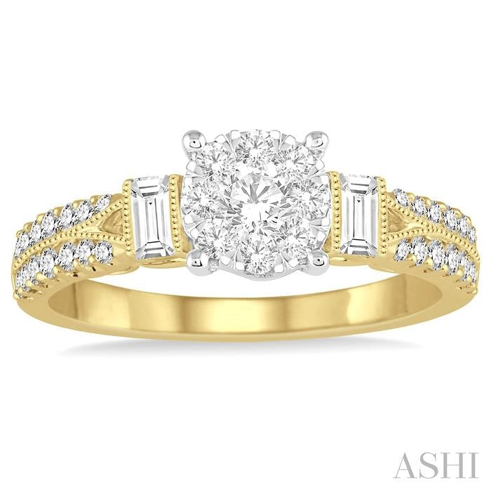 3/4 Ctw Diamond Shine Bright Engagement Ring in 14K Yellow and White Gold