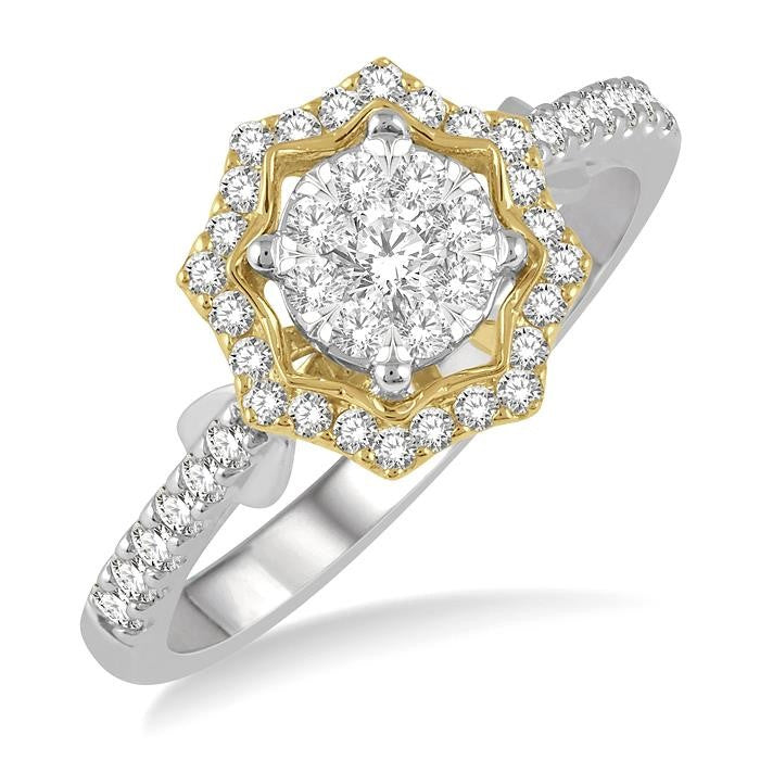 1/2 Ctw Star Shape Shine Bright Round Cut Diamond Ring in 14K White and Yellow Gold
