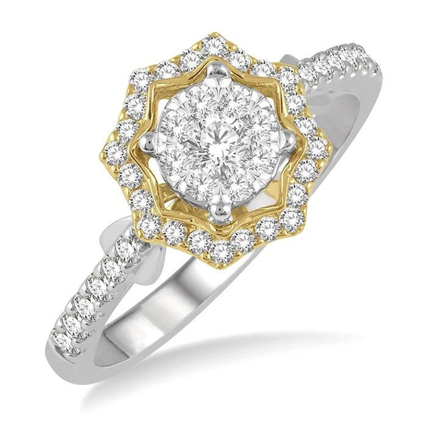 1/2 Ctw Star Shape Shine Bright Round Cut Diamond Ring in 14K White and Yellow Gold