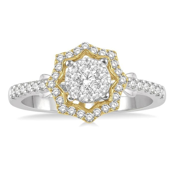 1/2 Ctw Star Shape Shine Bright Round Cut Diamond Ring in 14K White and Yellow Gold