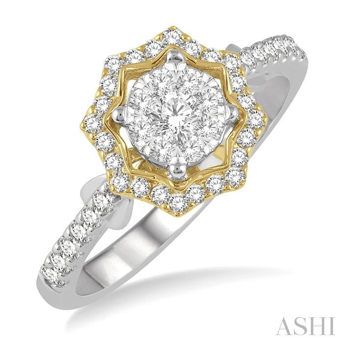 1/2 Ctw Star Shape Shine Bright Round Cut Diamond Ring in 14K White and Yellow Gold