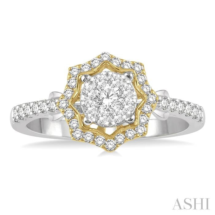 1/2 Ctw Star Shape Shine Bright Round Cut Diamond Ring in 14K White and Yellow Gold