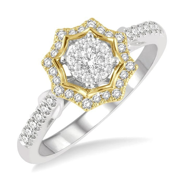 1/3 Ctw Star Shape Shine Bright Round Cut Diamond Ring in 14K White and Yellow Gold