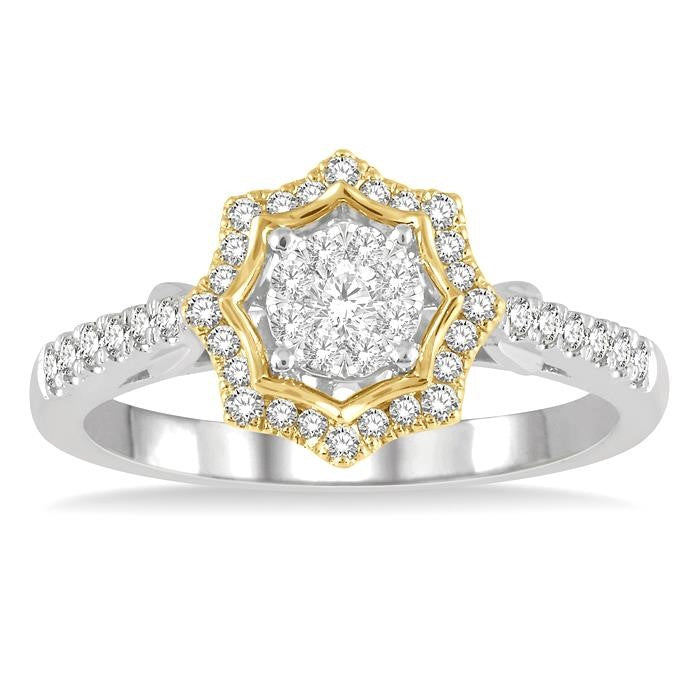 1/3 Ctw Star Shape Shine Bright Round Cut Diamond Ring in 14K White and Yellow Gold