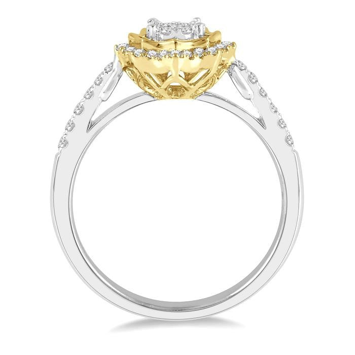 1/3 Ctw Star Shape Shine Bright Round Cut Diamond Ring in 14K White and Yellow Gold