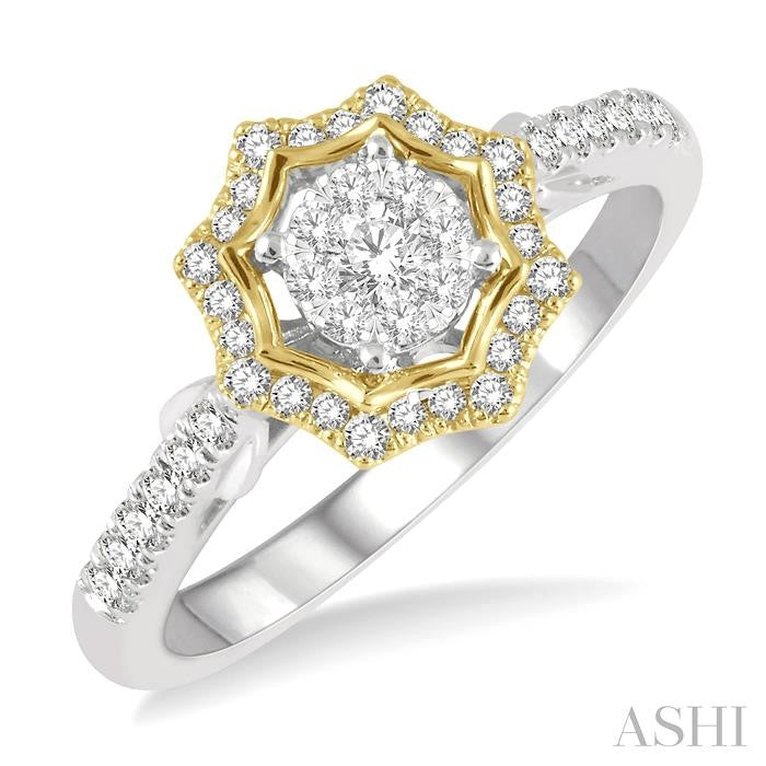 1/3 Ctw Star Shape Shine Bright Round Cut Diamond Ring in 14K White and Yellow Gold