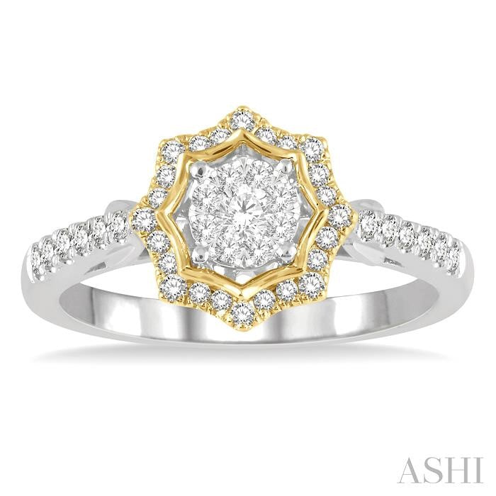 1/3 Ctw Star Shape Shine Bright Round Cut Diamond Ring in 14K White and Yellow Gold