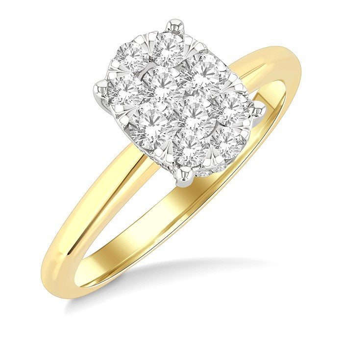 1/2 Ctw Shine Bright Oval Shape Round Cut Diamond Cluster Ring in 14K Yellow and White Gold