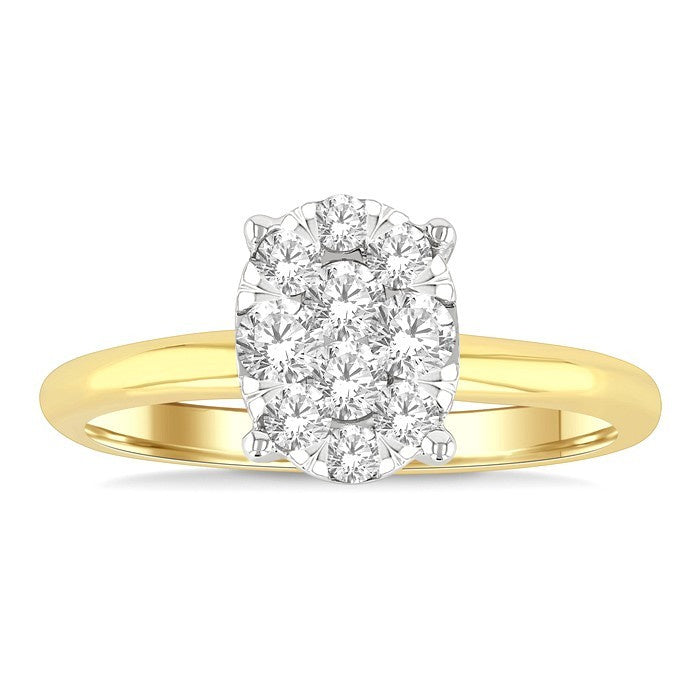 1/2 Ctw Shine Bright Oval Shape Round Cut Diamond Cluster Ring in 14K Yellow and White Gold