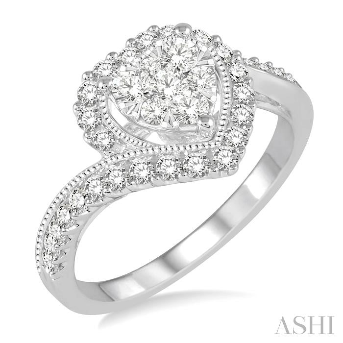 5/8 Ctw Round Cut Diamond Heart Shaped Shine Bright Ring in 14K White Gold