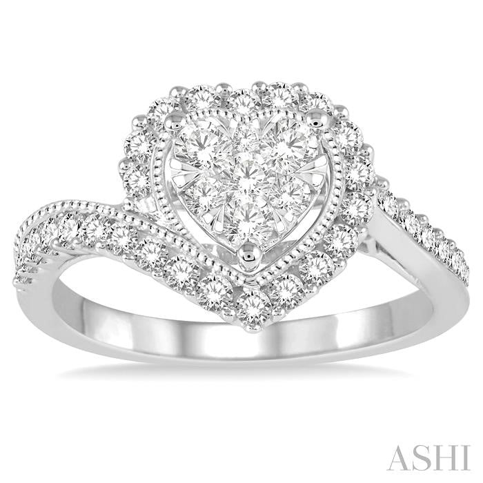 5/8 Ctw Round Cut Diamond Heart Shaped Shine Bright Ring in 14K White Gold