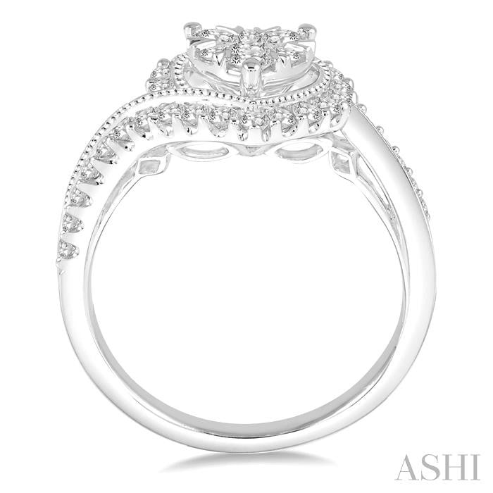 5/8 Ctw Round Cut Diamond Heart Shaped Shine Bright Ring in 14K White Gold