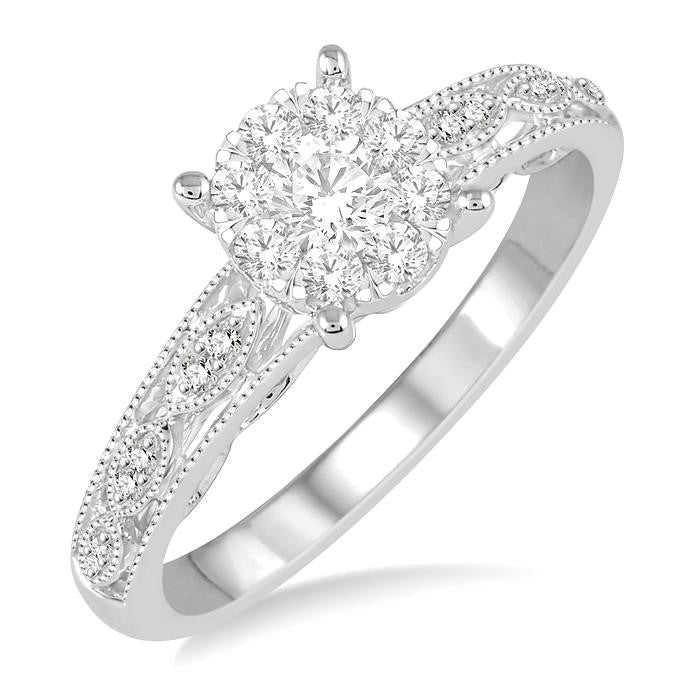 1/3 Ctw Round Cut Diamond Shine Bright Engagement Ring in 14K White Gold