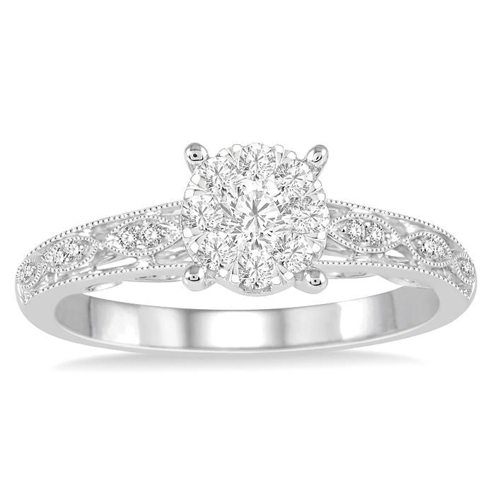 1/3 Ctw Round Cut Diamond Shine Bright Engagement Ring in 14K White Gold