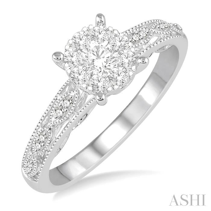 1/3 Ctw Round Cut Diamond Shine Bright Engagement Ring in 14K White Gold