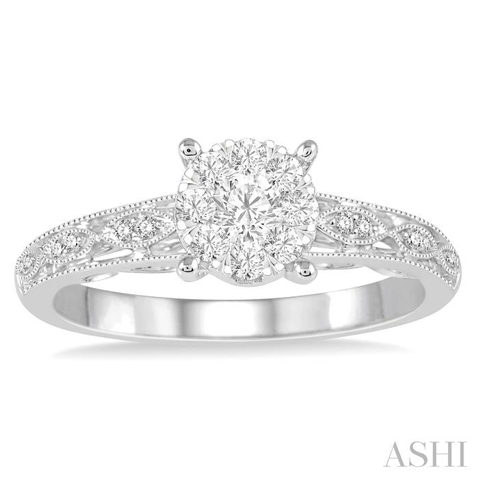 1/3 Ctw Round Cut Diamond Shine Bright Engagement Ring in 14K White Gold