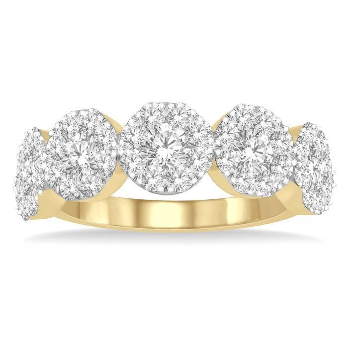 1 1/2 Ctw 5-Stone Shine Bright Round Cut Diamond Band in 14K Yellow and White Gold